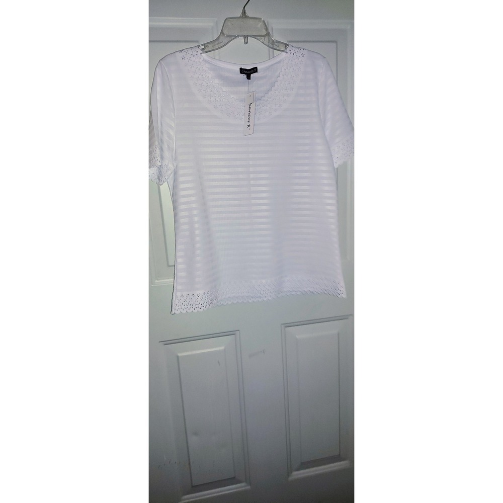 CHANCES R ~ Misses Size L ~ Short Sleeve Pullover Top ~ Cut-Out Lace Accent NWTS
